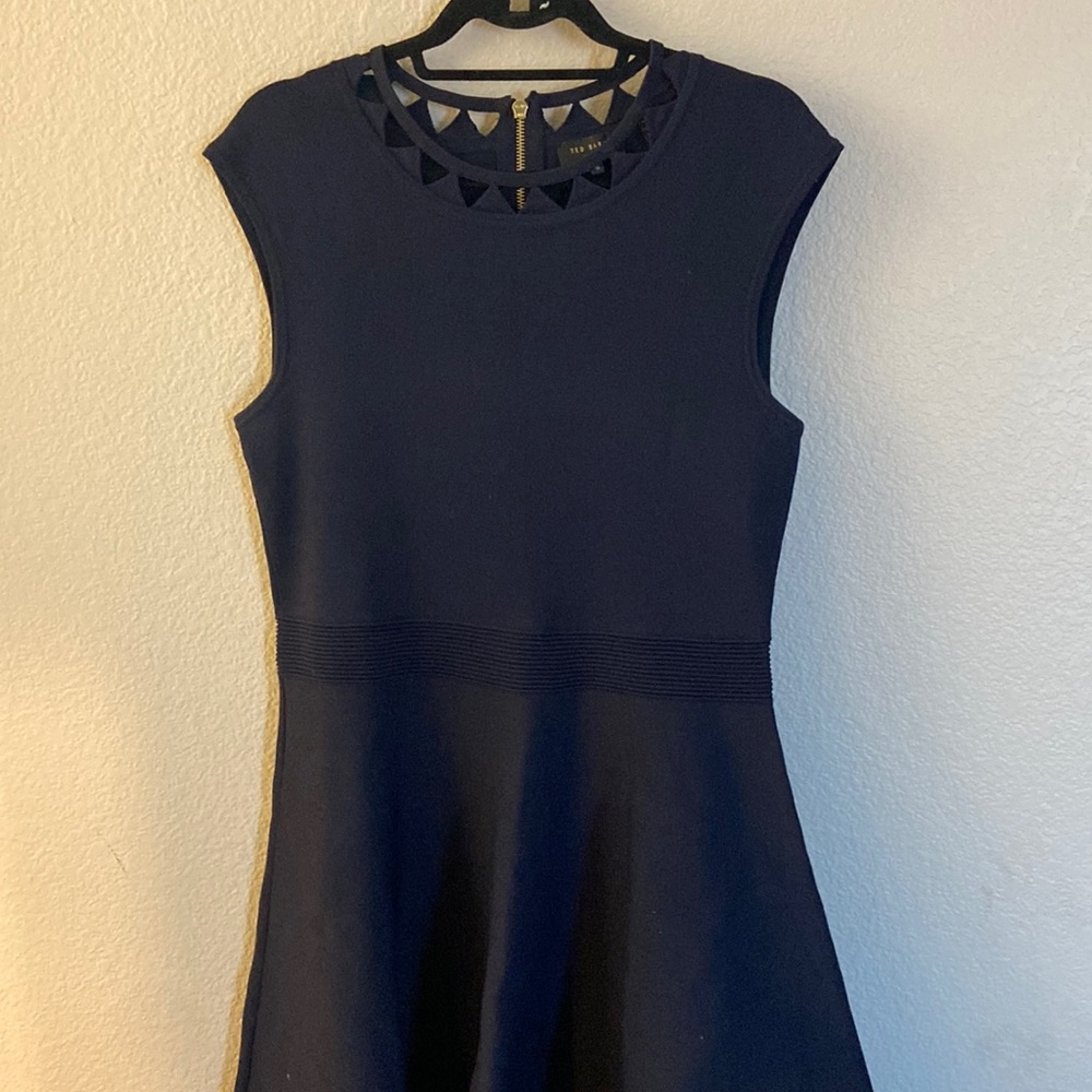 Ted Baker Navy Blue Mini Dress with Cutout Neckline